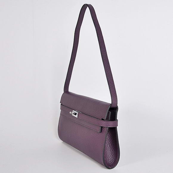 AAA Hermes Kelly 26 CM Shoulder Bag Clemence Purple 60699 On Sale